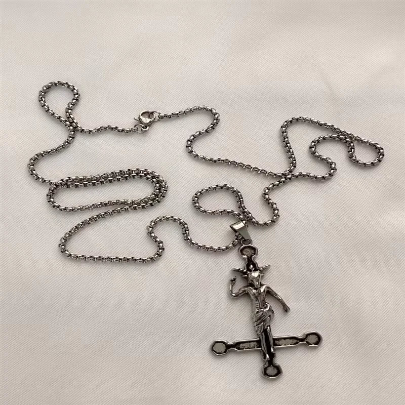 Vintage Cross Pendant Necklace Unisex Versatile Simple Long Sweater Chain Hip Hop Accessory