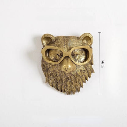Antique Bronze Resin Animal Pendant Golden Deer Head Wall Storage Hook Up Background Wall Accessories Decorative Figurines - 