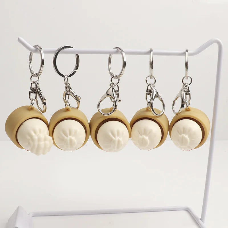 1-8PCS Cute Steamed Bun Squeeze Keychain Realistic Dimsum Design Soft Slow Rebound Decompression Fidget Stress Relief Toy