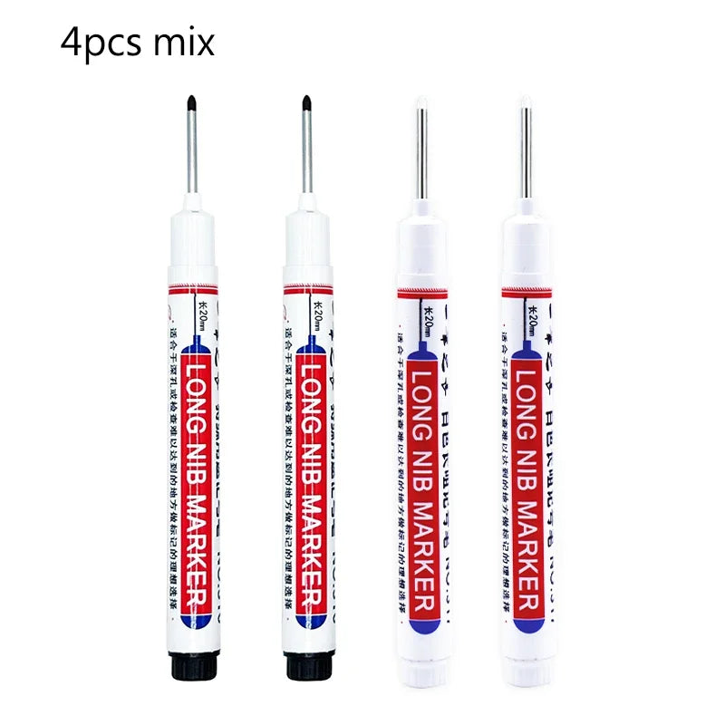 4/12 Pcs Waterproof Long Head Markers Deep Hole Marker Pen for Metal Carpenter Red/Black/Blue/Green Ink Woodworking Tools Mar
