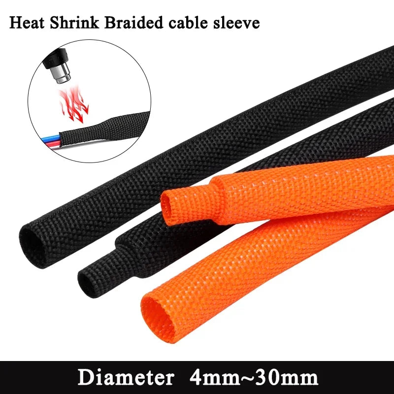 1~50m Braided Cable Sleeve Diameter 4~30mm PET Heat Shrink Tube Insulation Flam Retardant Shrinkable Wire Wrap Sheath Organiz