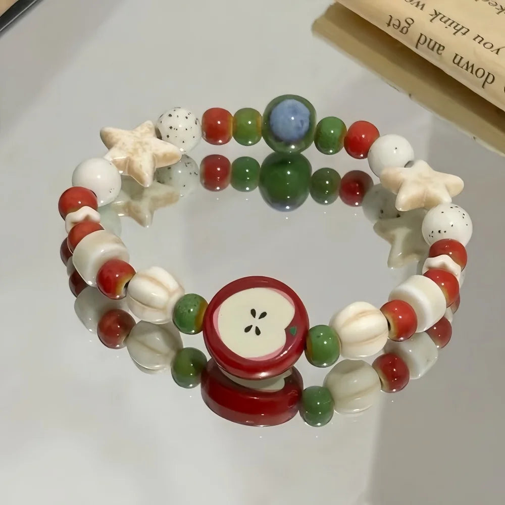 Retro imitation Apple Ceramic Bead Bracelet Cute Color Mixed Star Women Bracelet Fashion Design Jewelry Trend Accessories