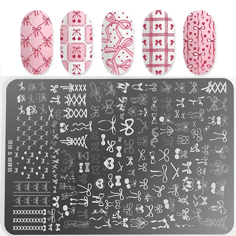 Bowknot Patterns Nail Stamping Plates 14.5*9.5cm Template Stencils Nail Art Stamper Kawaii Bow Image Plate Manicure Tools