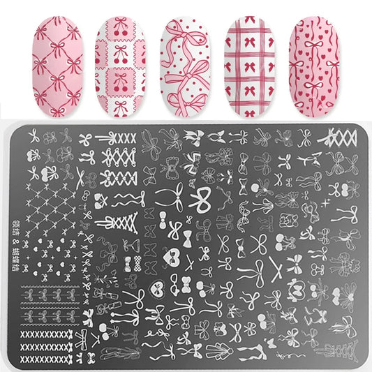 Bowknot Patterns Nail Stamping Plates 14.5*9.5cm Template Stencils Nail Art Stamper Kawaii Bow Image Plate Manicure Tools
