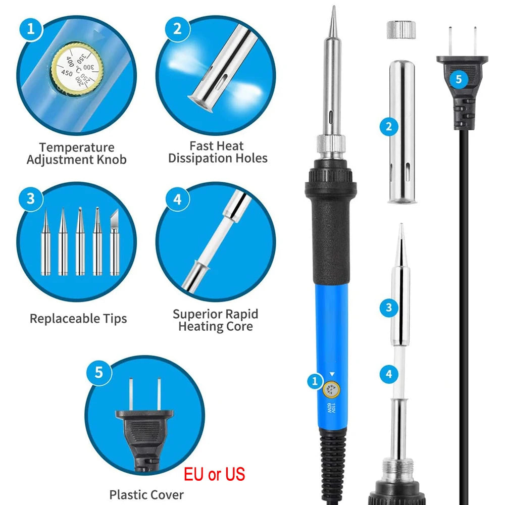2026 Electric Soldering Iron Kits (SKU:10-IN-1)(16-IN-1)(20-IN-1) 60W Adjustable Temperature Replaceable Soldering Iron Weldi