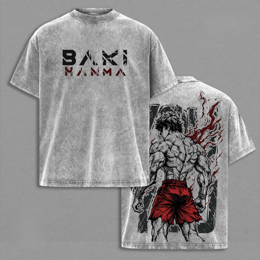 Baki Anime T-shirt Manga Printed Tshirt Men‘s Clothing Vintage Washed Oversized T Shirt Short Sleeve 100% Cotton Tees Tops