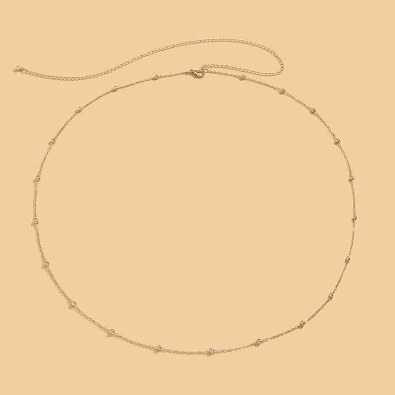 Fashion Double Layer Beaded Waist Chain for Women Simple Gold Color Metal Cross Round Bead Body Chain Bikini Jewelry Acessori