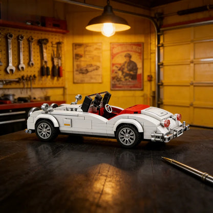 Vintage Convertible Car Building Blocks, Classic Retro Vehicle Model, Collectible Desktop Decor