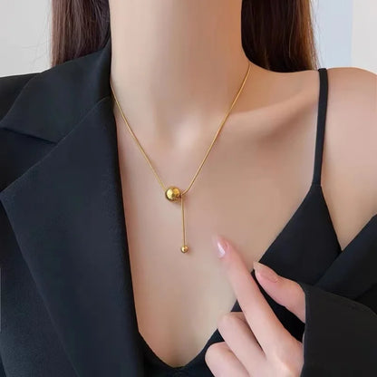 Stainless Steel Y‑Shape Lariat Necklace for Women Adjustable Ball Bead Snake Chain Gold Plated Tassel Neck Jewelry Daily Gift