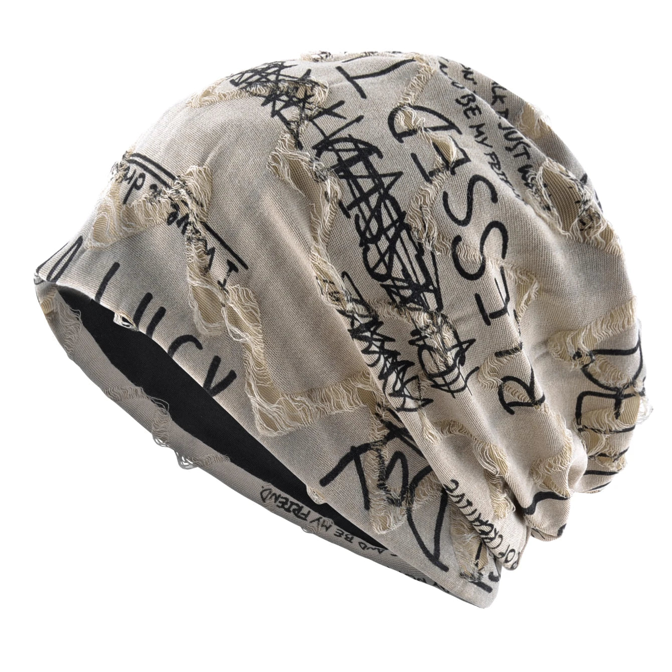 Letter Print Beanie Hats For Women Men Vintage Distressed Cracked Design ​Wasteland Style Spring Summer Warm Fleece-lined Win