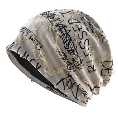 Letter Print Beanie Hats For Women Men Vintage Distressed Cracked Design ​Wasteland Style Spring Summer Warm Fleece-lined Win