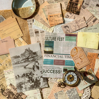 JIANQI 100pcs/pack Decor Scrapbook Vintage Materials Paper Combo Kit DIY Junk Journal Collage Photo Album Retro Background pa
