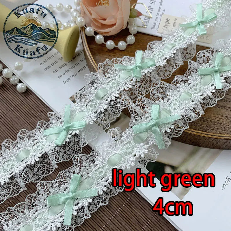 1Yard Lolita Lace Trim Ribbons Bow Pleated Lace Fabric Edge Ruffle Ribbon For DIY Crafts Sewing Dress Clothing Accessories