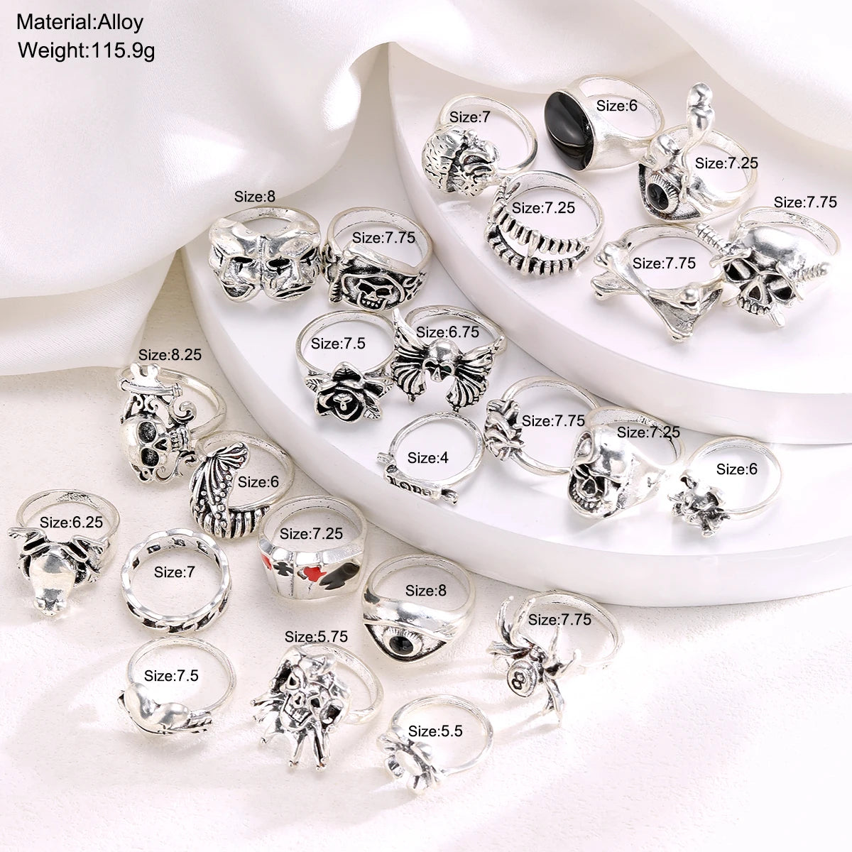 24 Pcs Gothic Skeleton Unisex Ring Set Punk Grunge Butterfly Frog Woman Man Jewelry Hip Hop Party Street Ring Accessories Gif