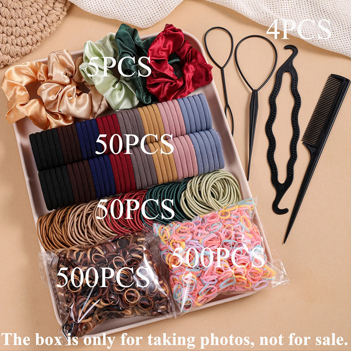 1109pcs Women Dark Hair Accessories Set Elastic Seamless Ponytail Scrunchies Small Rubber Bands Fashion Hair Ties Headbands -