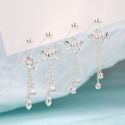 925 Sterling Silver Vintage Lotus Earrings for Women Cute Sweet Screw Design Silver Color Bowknot Earrings Vintage Jewelry Gi