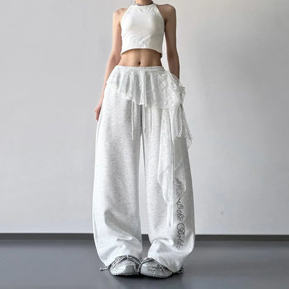 Embroidered Flower Lace Mini Skirt Irregular Y2K Streetwear Ruched Skirts High Waist See Through Lace Up Ruffles Skirt - 6