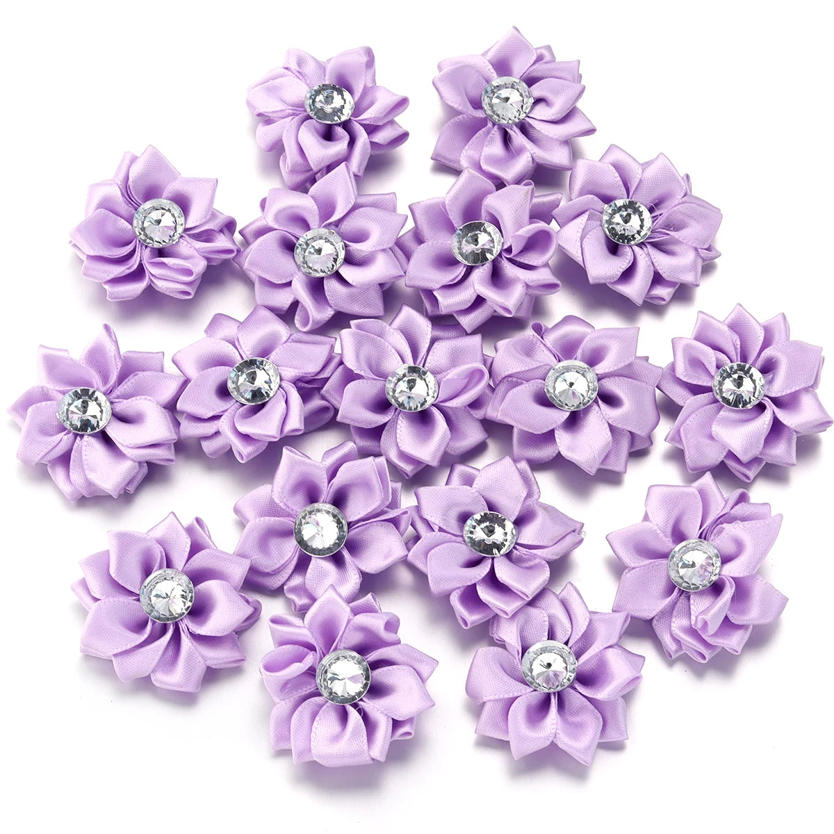 20pcs/lot 40mm Mini Inlaid Rhinestones Small Handmade DIY Satin Ribbon Flowers Head Decorate Clothing Supplies Accessories