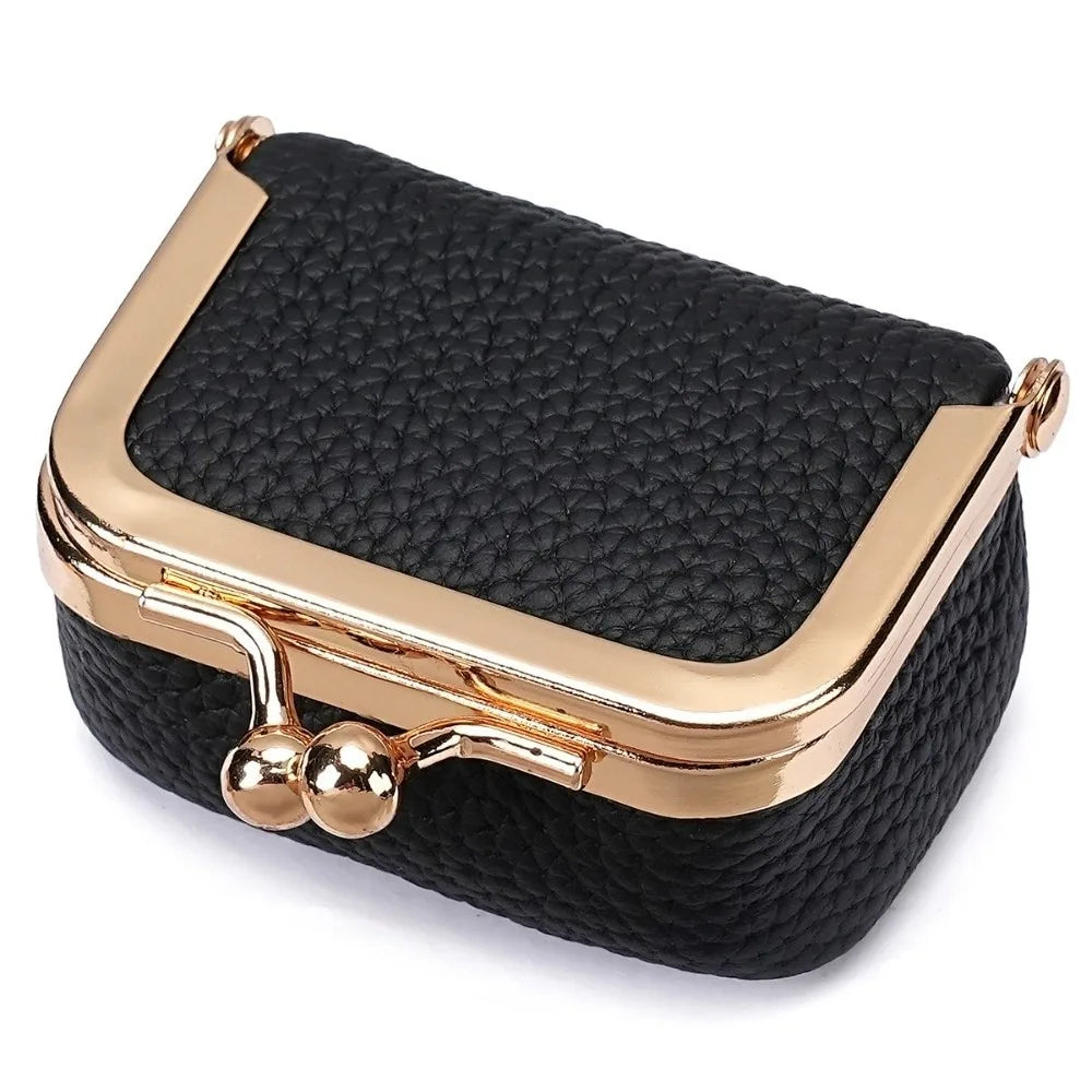 Wallet Genuine Leather Kiss Lock Coin Purse Solid Color Square Leather Jewelry Bag Multifunctional Mini Small Item Bag Earrin