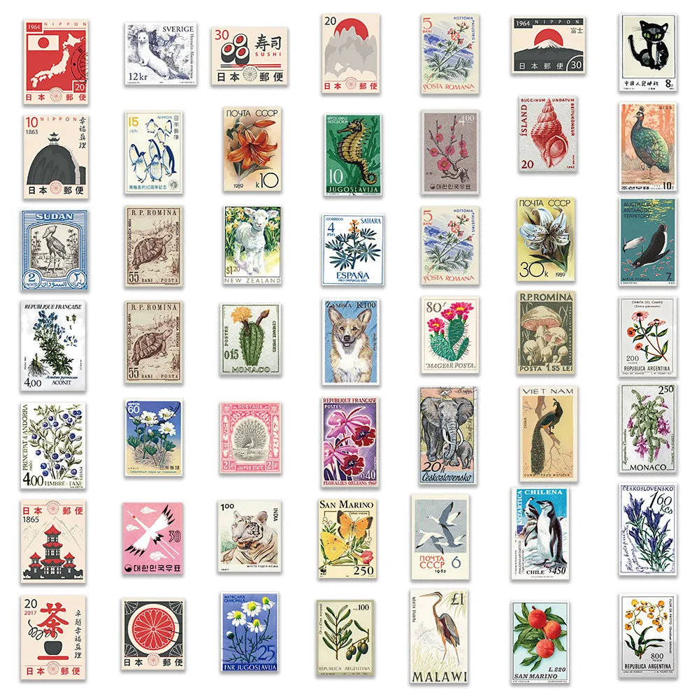 50PCS Cartoon Retro Japanese Stamps Graffiti Stickers for Bicycle Hand Account Pencil Case Decals
