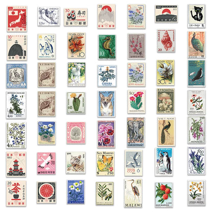 50PCS Cartoon Retro Japanese Stamps Graffiti Stickers for Bicycle Hand Account Pencil Case Decals