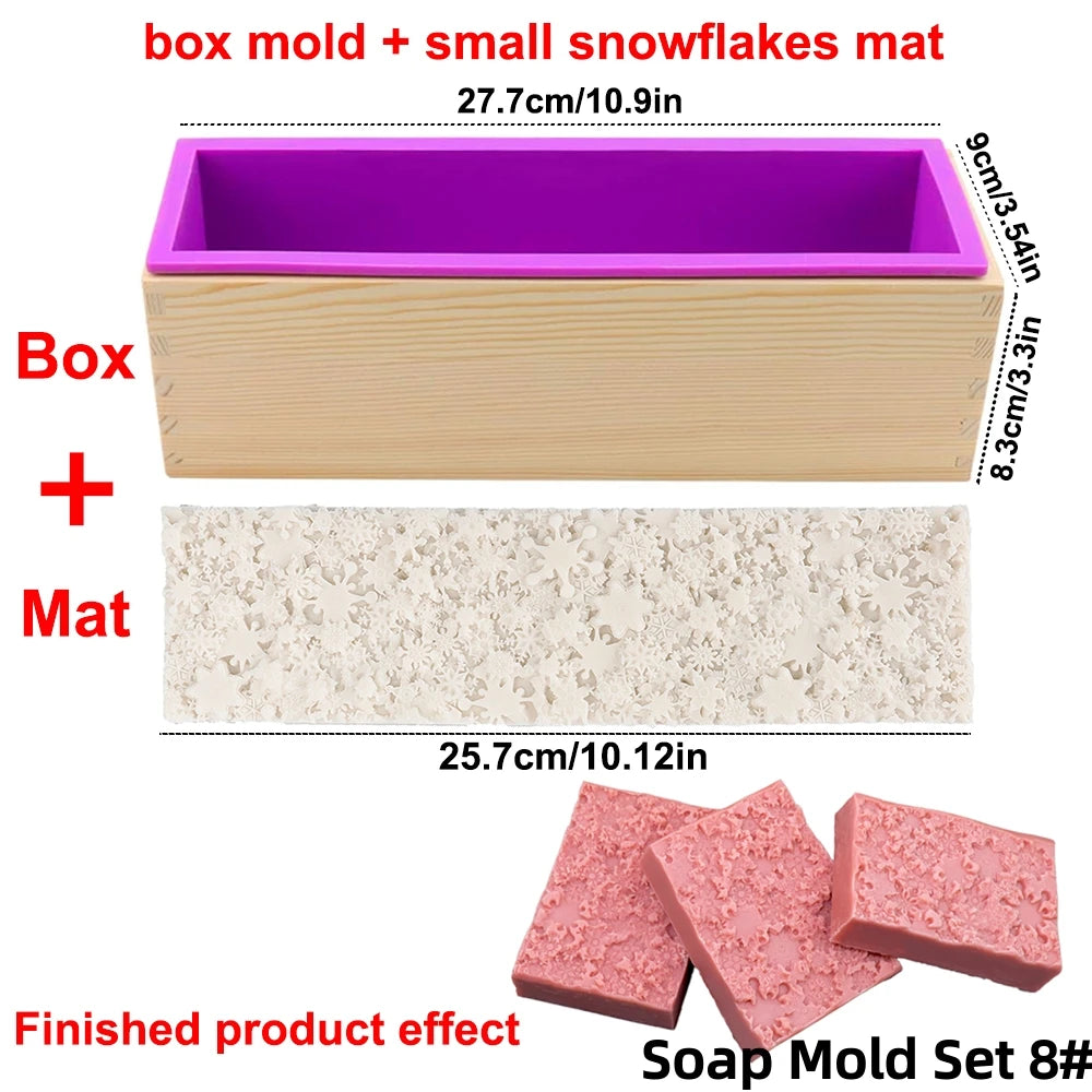 Silicone Wooden Box Soap Mold Making Kit DIY Artistic Soap Making Mold with Flexible Rectangle Floral Flower Embossing Mat - 