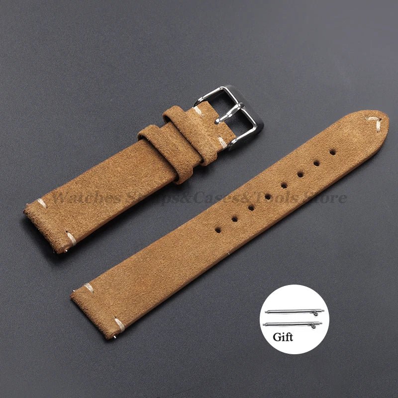 Vintage Genuine Suede Leather Watchband 14mm 16mm 18mm 20mm 22mm for Omega for Seiko Handmade Bracelet Quick Release Watch St