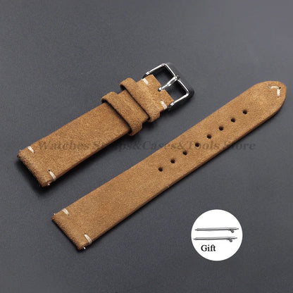 Vintage Genuine Suede Leather Watchband 14mm 16mm 18mm 20mm 22mm for Omega for Seiko Handmade Bracelet Quick Release Watch St