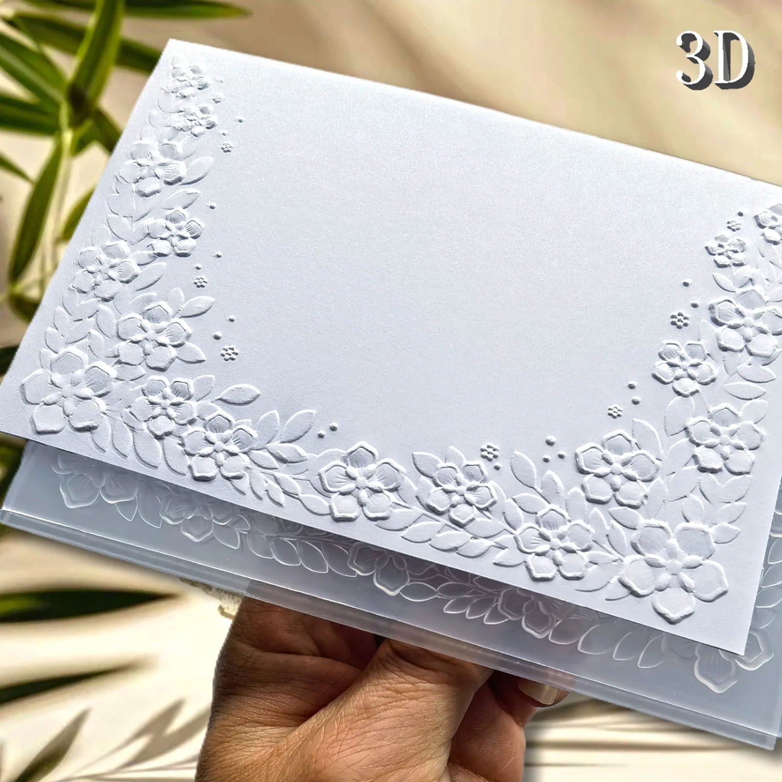 Elegant Symmetrical Floral 3D Embossing Folder - Wedding Invitation Border Pattern Design, Easy to Print - Perfect for DIY Cr