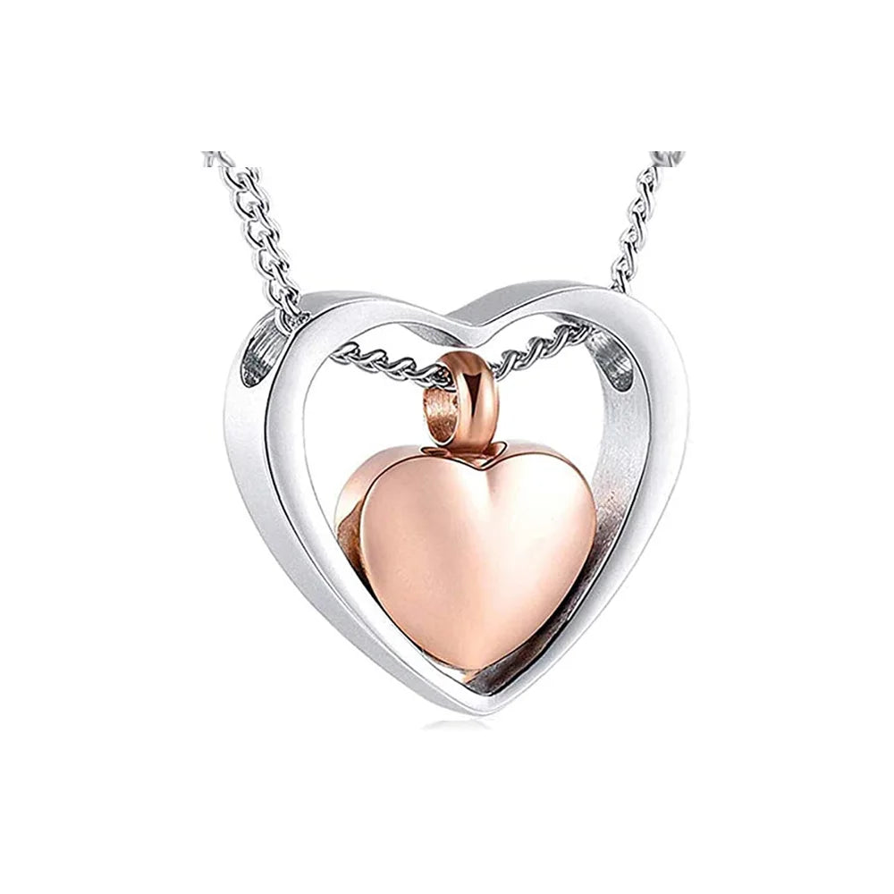 Cremation jewelry double heart ashes necklace 4 colors ashes pendant keepsake waterproof ashes holder jewelry-custom engravin