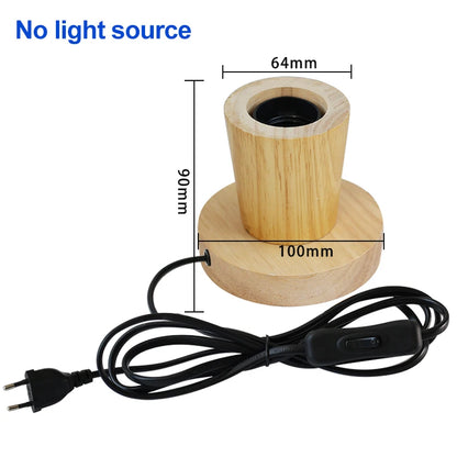 Modern Retro Wood Table Lamp Polyhedron E27 Desk Lamp EU Plug Living Room Bedroom Bedside Lamp Decor Wooden Base Table Light 