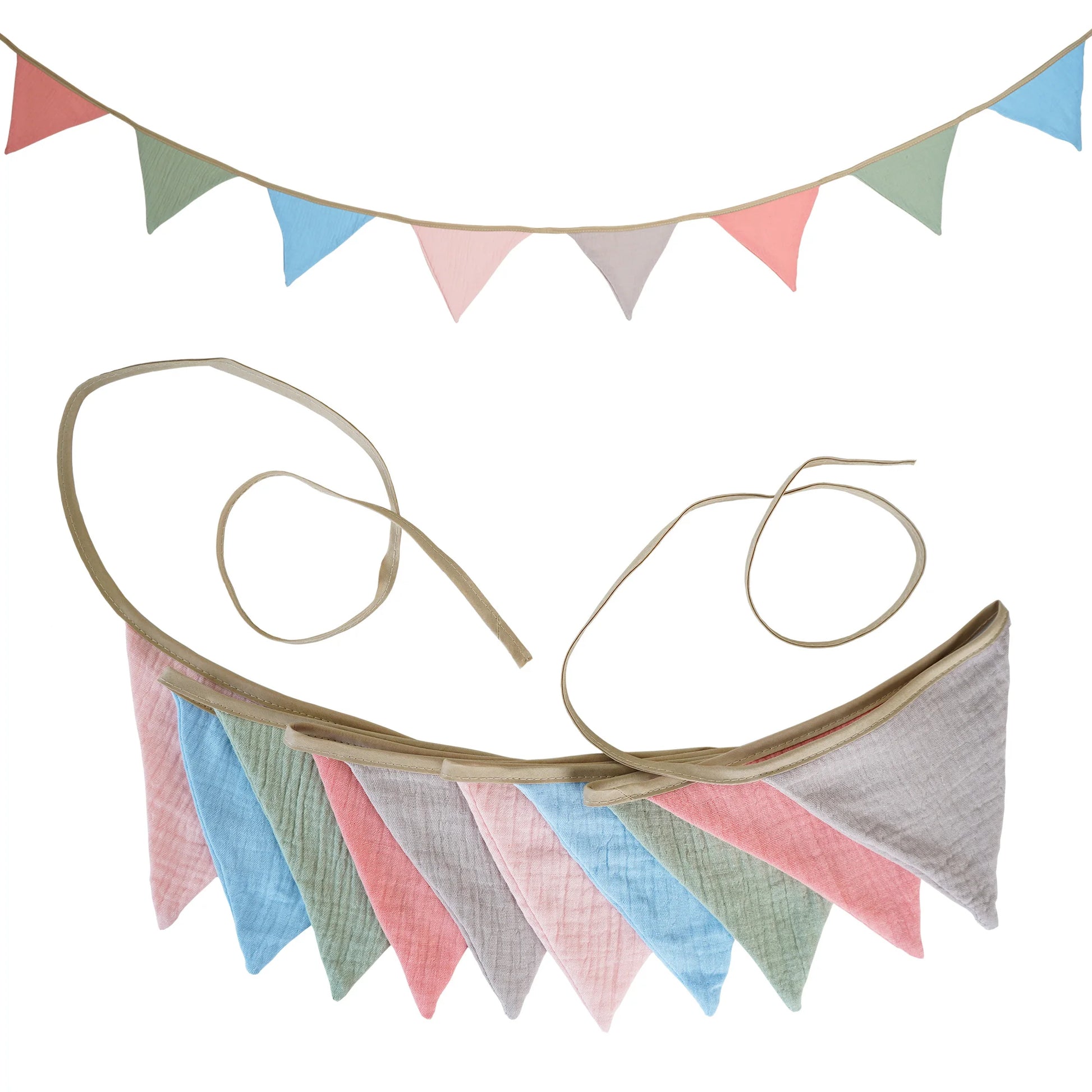 2.6M Nursery Fabric Bunting 10 Triangle Pennant Flags Party Decor Banner Home Baby Shower Carnival Garland - NO023-Morandi