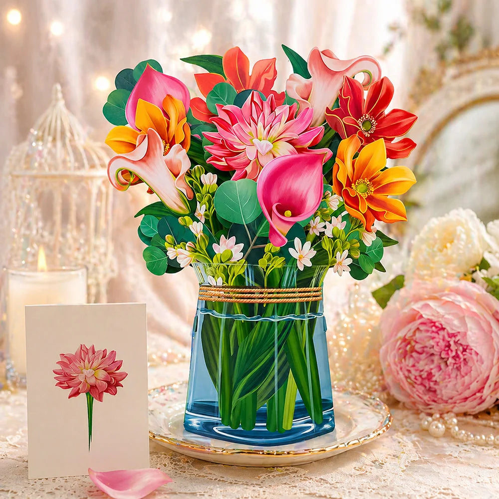 3D Pop Up Flower Greeting Cards Wedding Card Anniversary Thanksgiving Valentines Day Birthday Gift Thank You Card Handmade Ca
