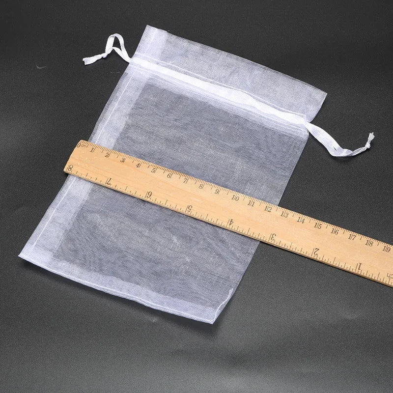 50PCS 5x7 7x9 9x12 10x15 11x16 13x18 15x20 17x23cm White Organza Bags Christmas Halloween Birthday Party Wedding Gift Box Bag