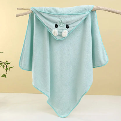 Cute Bath Towel for Baby Soft Absorbent Towel Newborn Swaddle Wrap Baby Blankets for Girls Boys - blue