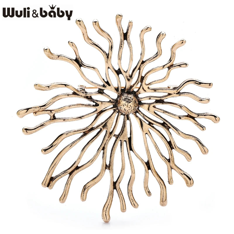 Wuli&baby Vintage Art Design Sun Shine Brooches For Women Unisex 2-color Metal Round Party Casual Brooch Pins Gifts - gold