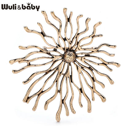 Wuli&baby Vintage Art Design Sun Shine Brooches For Women Unisex 2-color Metal Round Party Casual Brooch Pins Gifts - gold