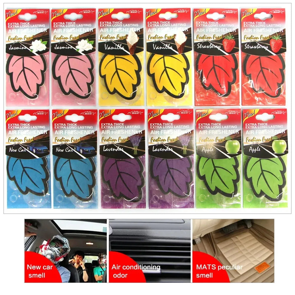 3-60pcs Car Air Freshener Natural Scented Tea Paper Auto Hanging Vanilla Perfume Fragrance Leaf Shape Car Accessories Interio