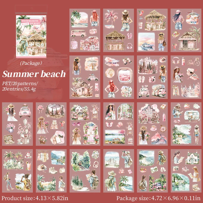 20 Sheets PET Die cut Stickers book Four Seasons Scenery Decorative handmade Scrapbooking Material Diary Album Craft Supplies