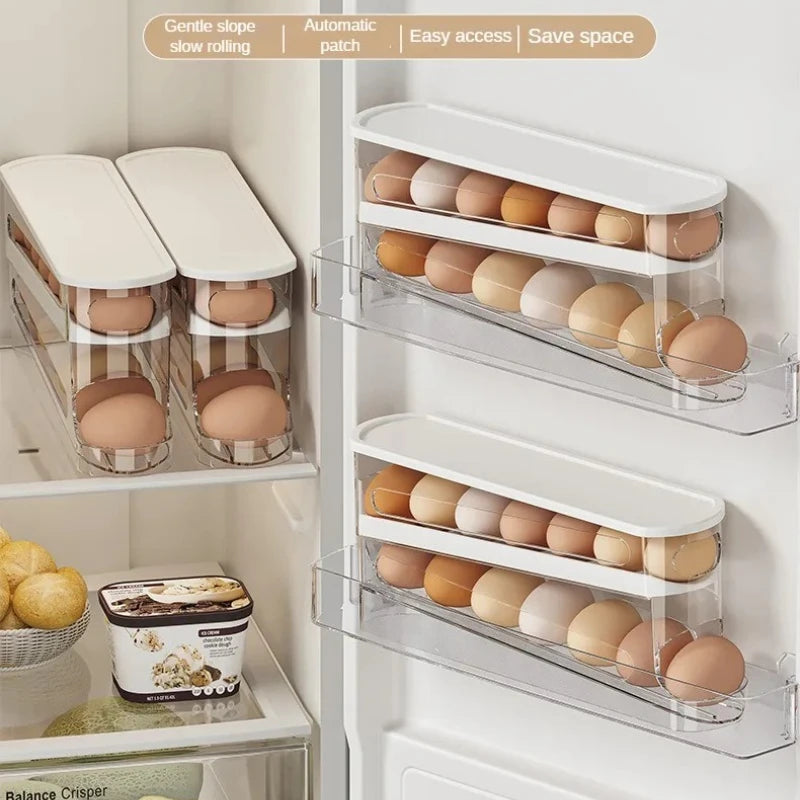 Bilayer Fridge Egg Storage Box Automatic Rolling Eggs Holder Rack Ladder Style Refrigerator Eggs Dispenser Egg Organizer Hold