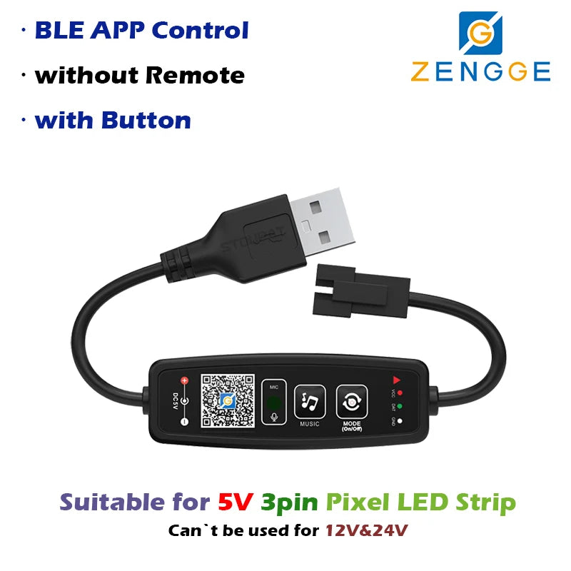 BLE WS2812B Controller BT Music for Pixel LED Strip Light SK6812 WS2811 WS2812 LED Light Strip USB 5V APP Remote Controller -