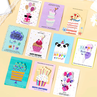 10 birthday cards, 3D small size cartoon, simple folding, handwritten blessing message, birthday card - Mixed Color
