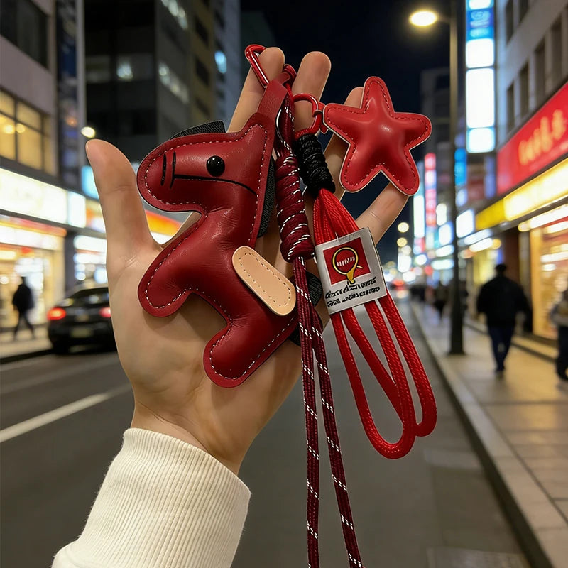 Vintage Style Horse Bag Pendant PU Leather Lightweight Design Horse Hanging Rope Rope Attachment Cartoon Design