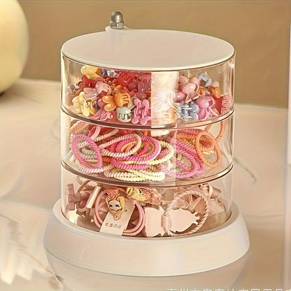 3/4/5-Layer Rotating Jewelry Organizer - Plastic Multi-Tier Storage Box, Transparent Hair Ring Display for Dressing Table - 3