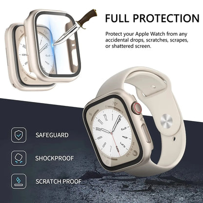 Glass+Cover For Apple Watch case 46mm 44mm 40mm 45mm 41mm 42mm 38mm Screen Protector iwatch series 10 9 8 7 6 5 3 SE Accessor