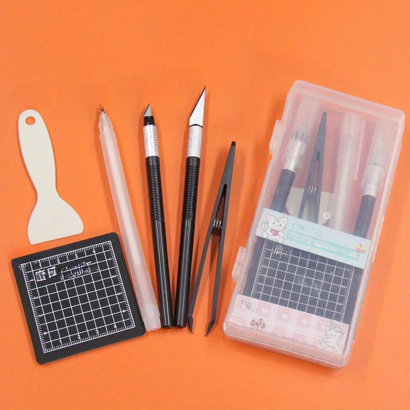 DIY Art Craft Tool Set with Cutting Mat & Sculpting Tools, Multi-Functional Creative Kit with Clear Storage Box for Handmade 