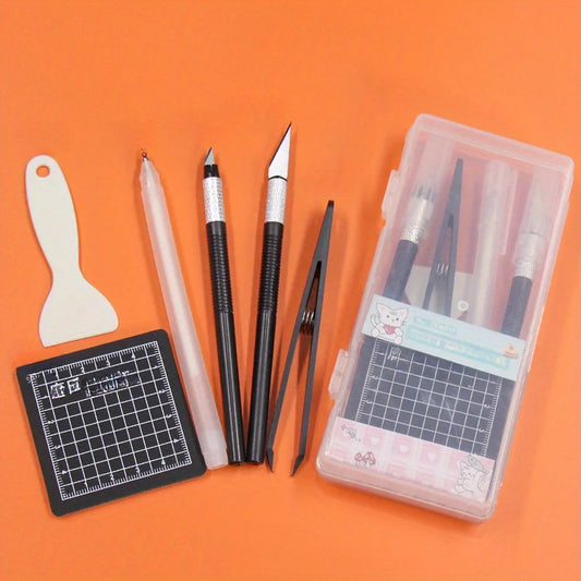 DIY Art Craft Tool Set with Cutting Mat & Sculpting Tools, Multi-Functional Creative Kit with Clear Storage Box for Handmade 