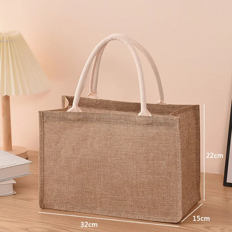 Linen bag Hand-painted cotton sacks Jute portable imitation sacks Linen bags Shopping bags Laminated bags - Horizontal S