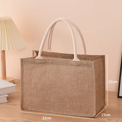 Linen bag Hand-painted cotton sacks Jute portable imitation sacks Linen bags Shopping bags Laminated bags - Horizontal S