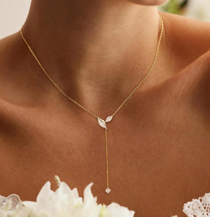 TRENDY Lariat Necklace 14K Gold CZ Y Shaped Teardrop Long Gold Necklace for Women - Prom Formal Summer Beach Jewelry